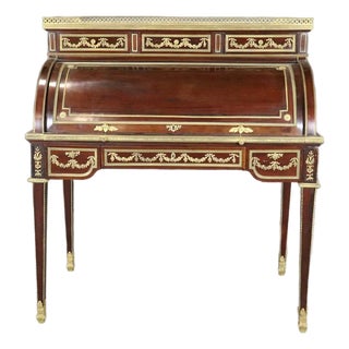 Signed Gervais Durand Cylinder Roll Top French Louis XVI Desk c.1880 For Sale
