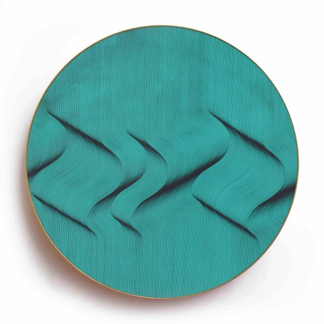 Abstract Roberto Lucchetta, Turquoise Wave 2021 - Geometric Abstract Painting, 2021 For Sale - Image 3 of 6