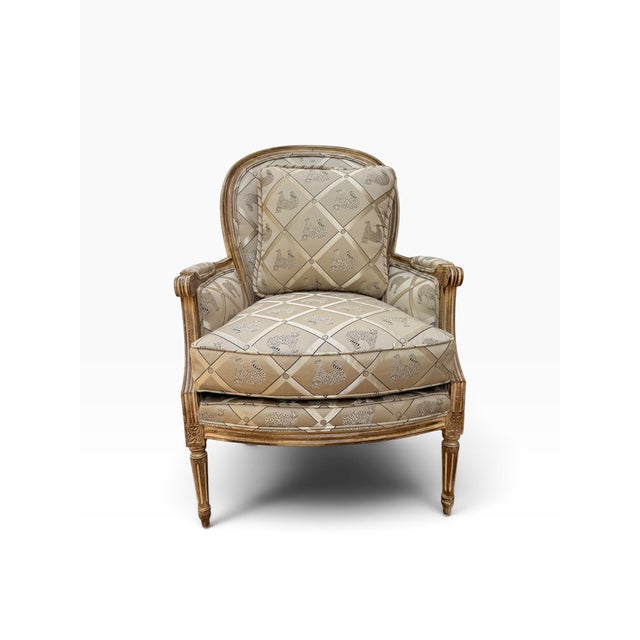 Wood Wesley Hall Louis XVI Style Upholstered Bergère Chair For Sale - Image 7 of 14