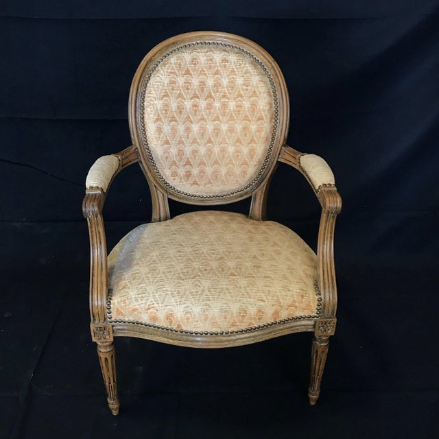 Gold Louis XVI Walnut Armchairs or Fauteuils -A Pair For Sale - Image 8 of 9