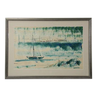 Sailboats in Bermuda Harbour Watercolour by Alfred Birdsey For Sale