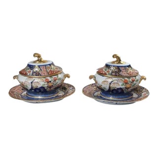 Antique Early 19th Century English Coalport Imari Porcelain Sauce Tureens with Covers - A Pair For Sale