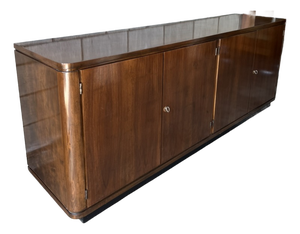 Monumental European Art Deco Walnut Credenza / Sideboard – Streamline Moderne Cabinet