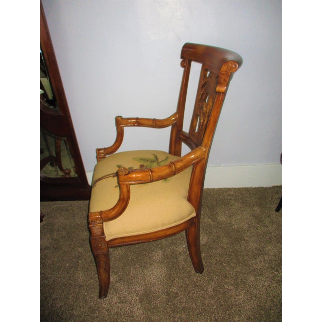 1990s Vintage Carved Wood Open Armchair With Palm Tree Back & Seat Design For Sale - Image 4 of 13