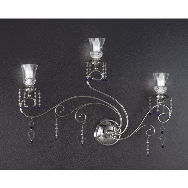 Glass Fenice Crystal 3 Lights Wall Sconce in Polished Chrome and Glass by Aggiolight For Sale - Image 7 of 9