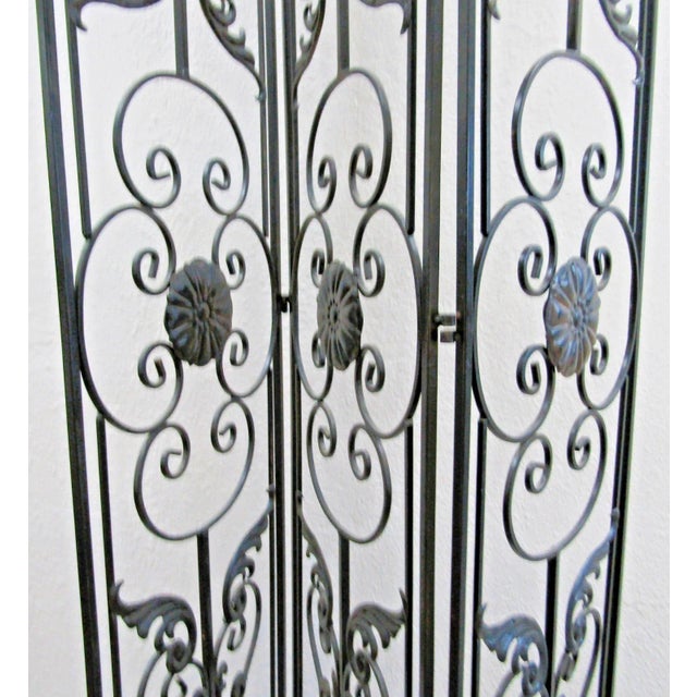 Vintage Regency Black Wrought Iron 3 Panel Room Divider For Sale - Image 13 of 15