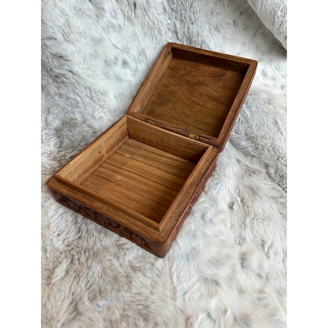 Mid 20th Century Hand Carved Wood Box With Brass Inlay For Sale - Image 5 of 12