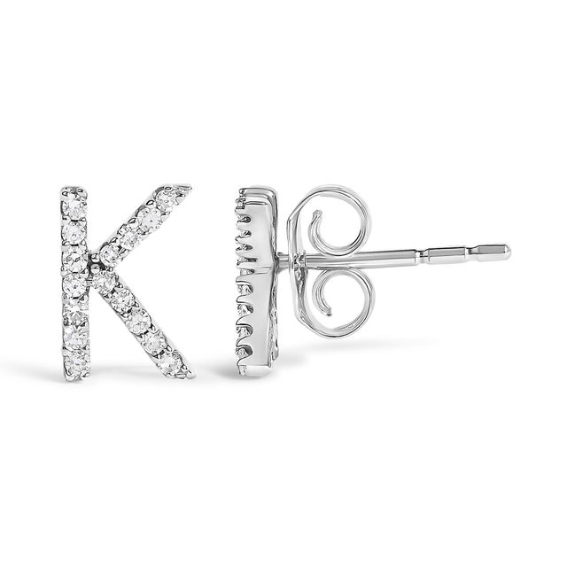 Contemporary 10K White Gold 1/10 Cttw Diamond 'K' Initial Stud Earring For Sale - Image 3 of 5