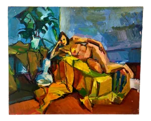 1960s Original Oil on Canvas Abstract Nude Oil Painting by Diane Korzenik