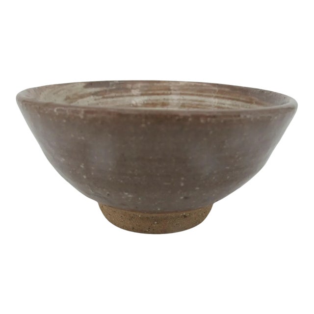 Japanese Studio Pottery Brown & Tan Swirl Tea Bowl by Nitomi Kanji Signed For Sale