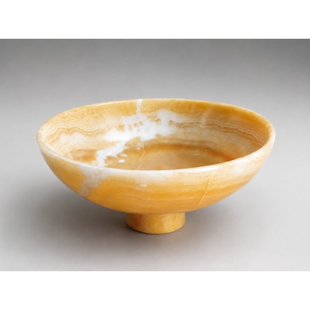Honey Onyx Pedestal Bowl 10x10x5 | Handcrafted Natural Stone Decorative Centerpiece For Sale - Image 4 of 7