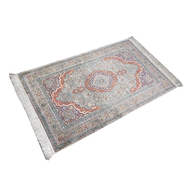 Vintage Sino-Persian Hereke Silk 3x5 White Ivory, Red & Purple Handmade Area Rug #1144265 For Sale - Image 4 of 16