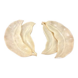 Vintage Italian Alabaster Leaf Dishes - Pair of Sculptural Catchall Bowls For Sale