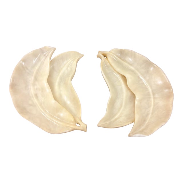 Vintage Italian Alabaster Leaf Dishes - Pair of Sculptural Catchall Bowls For Sale