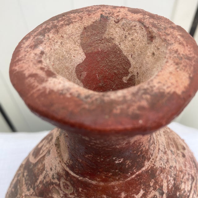 Ceramic 10" Vintage Primitive Figural Terracotta Vase - Rustic Sgraffito Earthenware Jug For Sale - Image 7 of 12