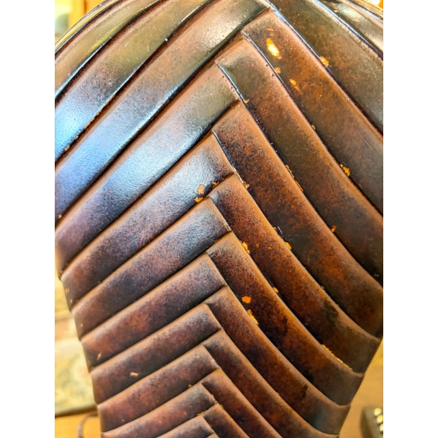 Contemporary Cast Ceramic Lamps in Faux, Overlapping Leather Pattern - a Pair For Sale - Image 3 of 11