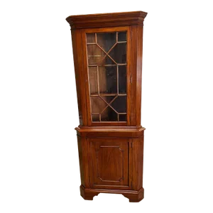 Late 20th Century Henkel Harris Chippendale Style Solid Cherry Small Cupboard Corner Cabinet With Light