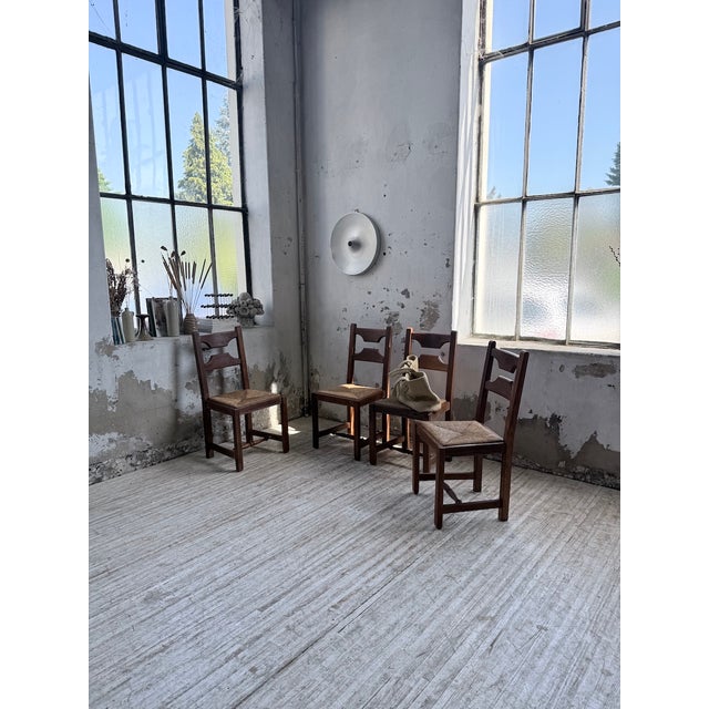 Brown Rustic Oak Chairs from De Puydt, Belgium, 1970s, Set of 4 For Sale - Image 8 of 18