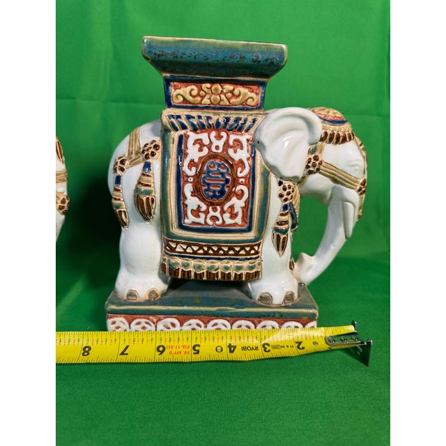 Mid 20th Century Pair of Polychrome Ceramic Elephant Plant Stands With Shou Medallions For Sale In Charlotte - Image 6 of 7