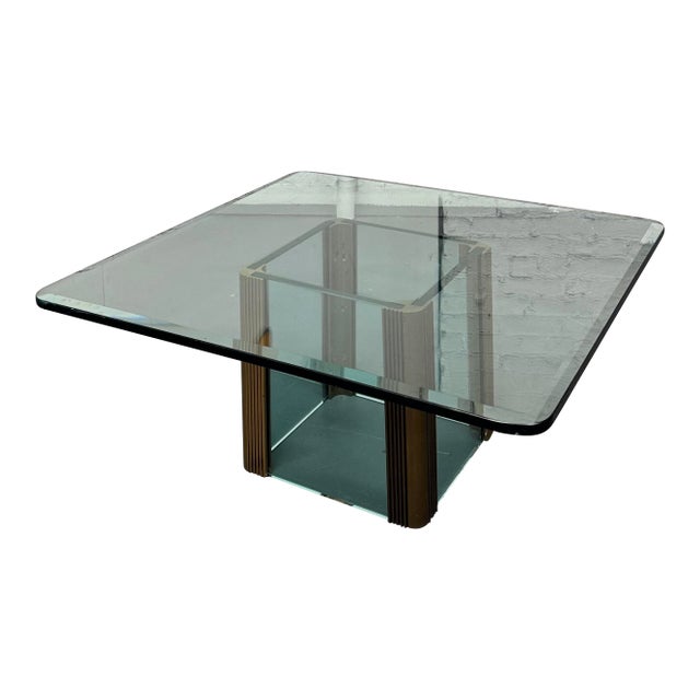 Leon Rosen for Pace Collection Ribbed Bronze & Glass Coffee Table For Sale