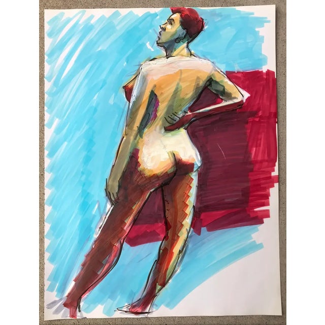1980s female nude marker drawing by Pennsylvania artist John Reilly (1942-2021). Estate stamp verso. Combined shipping...