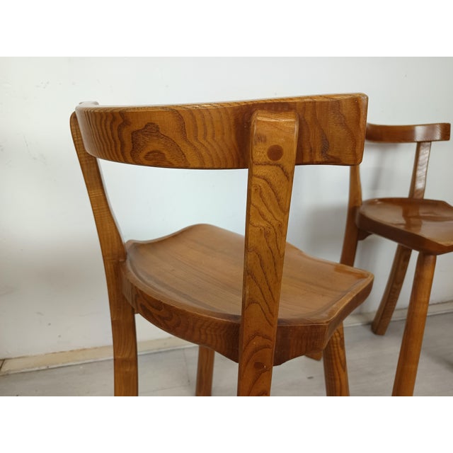 Tan Brutalized Elm High Chairs, 1980s, Set of 5 For Sale - Image 8 of 16