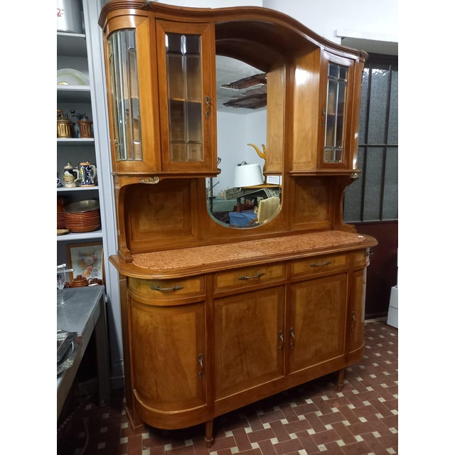Double-Body Sideboard with Mirror and Red Marble Top, 1940s For Sale - Image 6 of 10