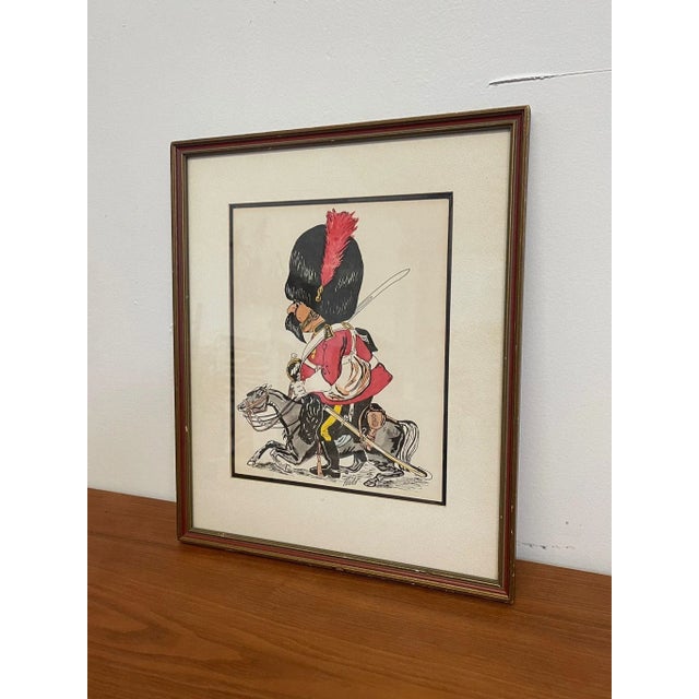 Illustration Vintage Whimsical Paint Illustration of British Soldier in Wood Frame. For Sale - Image 3 of 8