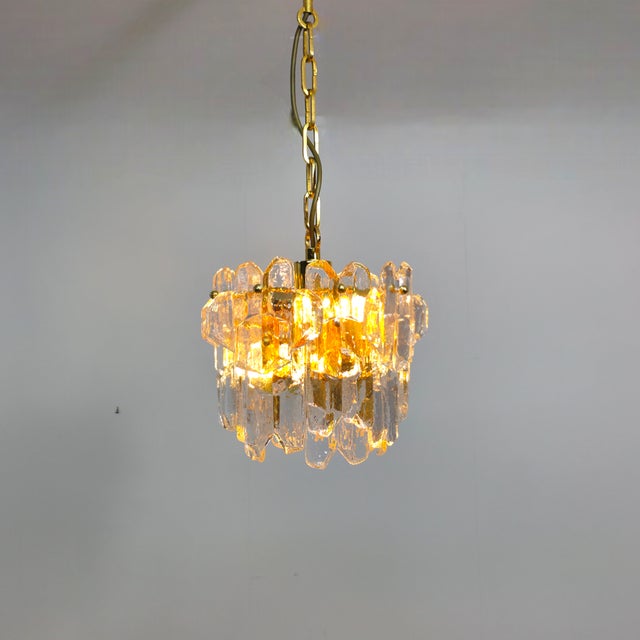 Small palazzo series chandelier in brass and glass by j.t. Kalmar for kalmar franken kg, 1970s, in very good conditions....