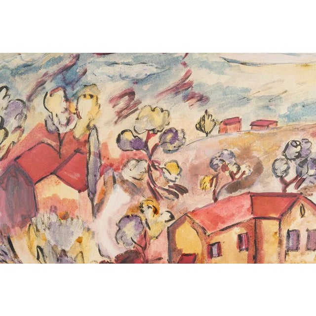Modern Pierre Ledda, Houses on a Hill, 20th Century, Oil Painting on Cardboard For Sale - Image 3 of 8