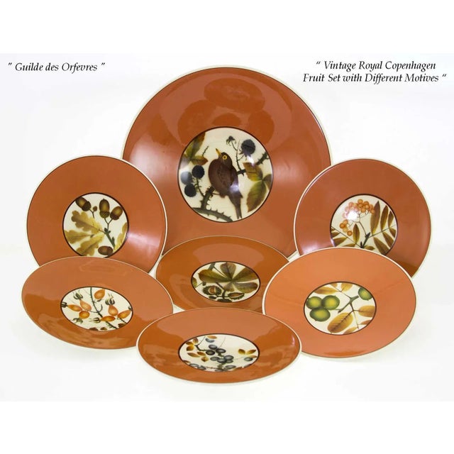 Ref # RC 1546 Photo 652 Description : Royal Copenhagen Vintage 7 Pieces Fruit Set Orange Decoration Pattern : Orange...