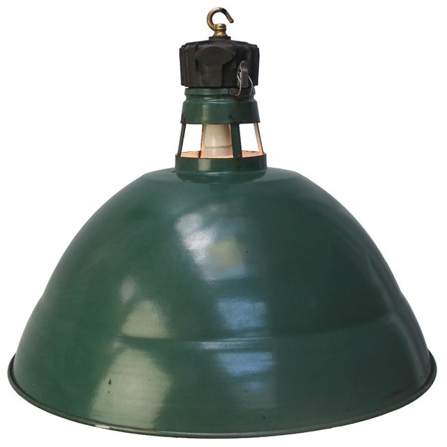 Large Vintage French Industrial Petrol Green Enamel Pendant Light from Sammode For Sale - Image 5 of 5