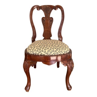 Vintage Mahogany Queen Anne Style Children's or Sample Chair With Pale Gold Leopard Seat Cushion For Sale