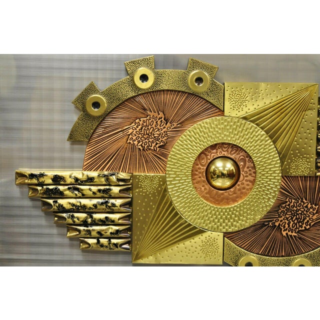 Vintage Stephen Chun Mid Century Brutalist Brass Copper Abstract Wall