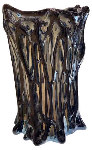 Black Iridescent Murano Glass Vase, 1980s