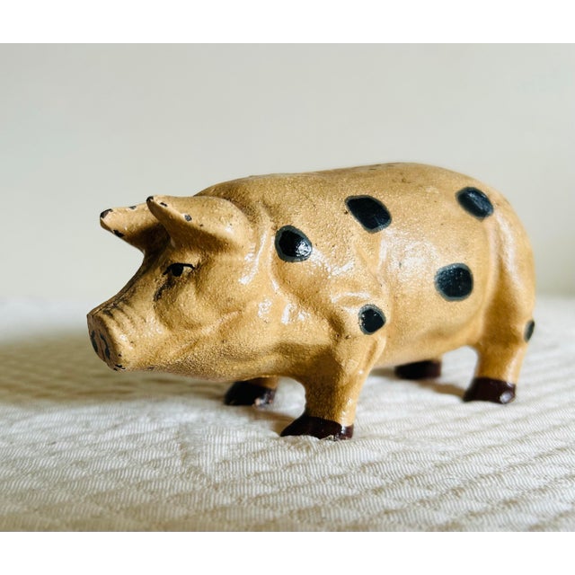 Metal Antique Hand Painted Cast Iron Pig Figurine For Sale - Image 7 of 11
