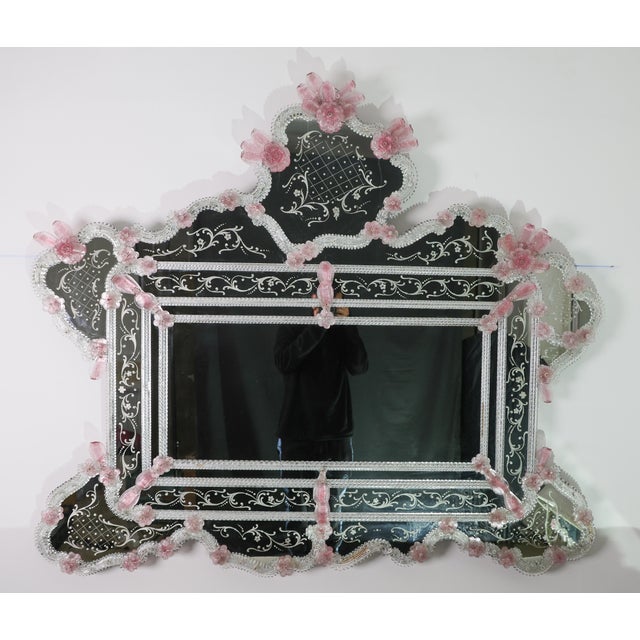 Pink Exceptional Extra Large Size Vintage Pink Murano Glass Wall Mirror, 1950s For Sale - Image 8 of 14