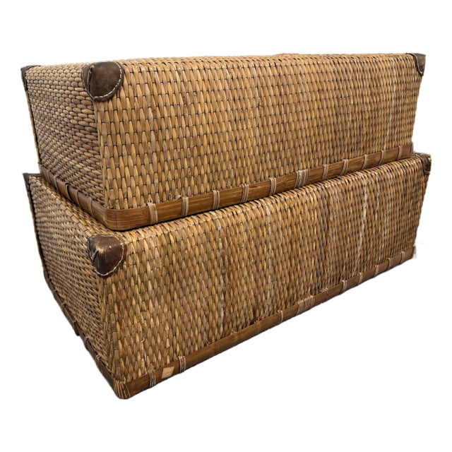 Antique Woven Storage Boxes, Pair For Sale