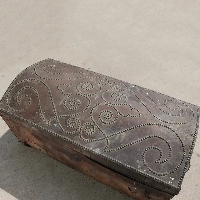 Portuguese Baroque Leather Studded Dome-Top Coffer Trunk For Sale - Image 4 of 13