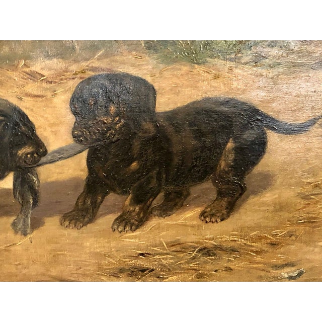 Paint Late 19th Century Oil on Canvas "Dachshund Puppies at Play" by Simon Ludvig Ditlev Simonsen For Sale - Image 7 of 12