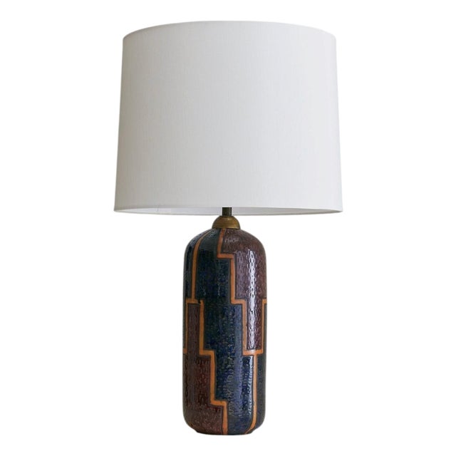 Italian Patterned Ceramic Table Lamp with Shade, 1990s For Sale