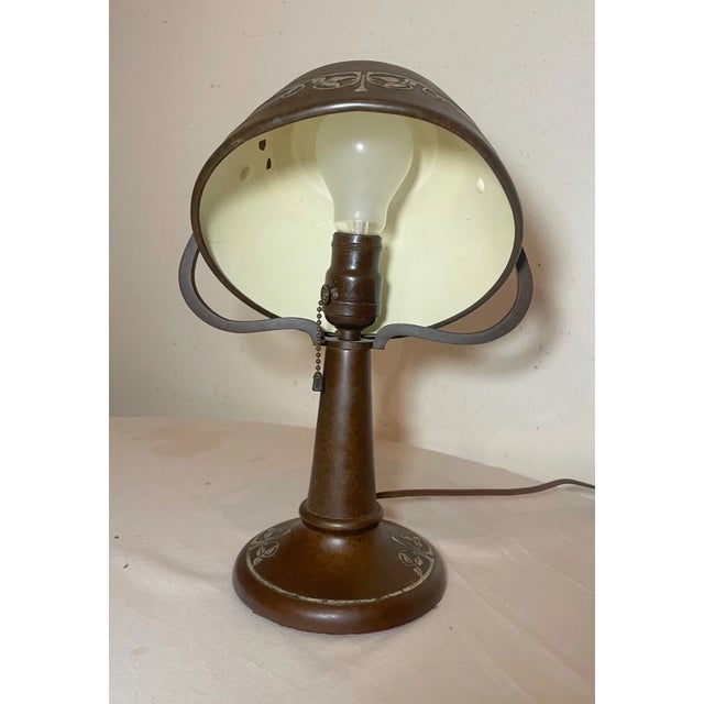 Heintz Antique Arts & Crafts Sterling Silver Over Bronze Desk Table Piano Lamp For Sale - Image 14 of 15