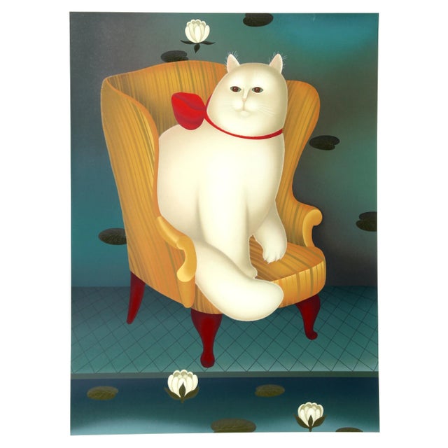 1980s Igor Galanin, " Cat in a Chair", Animal Folk Screenprint For Sale - Image 5 of 5