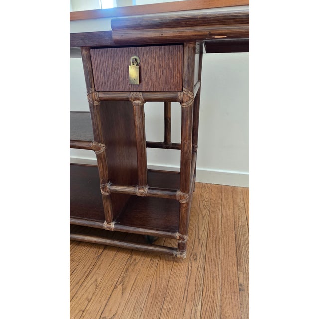 Mid-Century Modern MCM 70's Era McGuire Faux Bamboo Bar Cart For Sale - Image 3 of 15