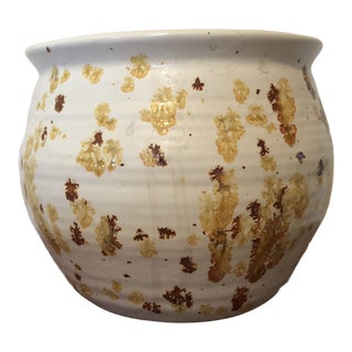 Vintage Signed Ceramic Speckled Glaze Planter For Sale