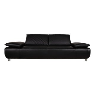 Leather Three-Seater Black Manual Function Sofa by Koinor Volare For Sale