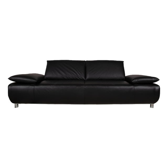 Leather Three-Seater Black Manual Function Sofa by Koinor Volare For Sale
