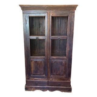 1940s Teak Spindle Front Bird Cage Storage Cabinet For Sale