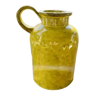 Vintage Yellow Italian Pottery Vase With Handle For Sale