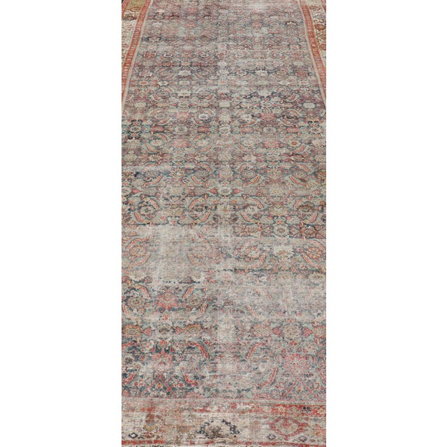 Textile Large Distressed Gallery Persian Malayer Runner in Herati Design 5'8 X 14'8 For Sale - Image 7 of 14